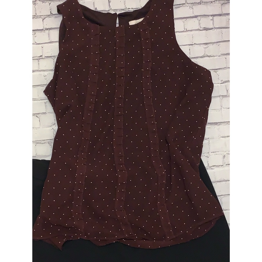 LOFT Purple Blouse with White Polka Dots